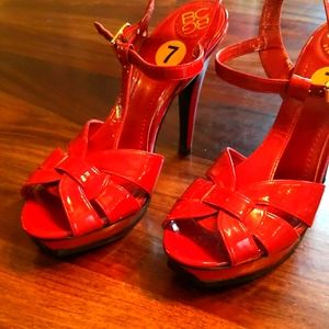 BCBG red patent platform heels